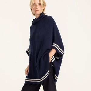 J. Crew Navy Blue Poncho with White Stripe Trim
